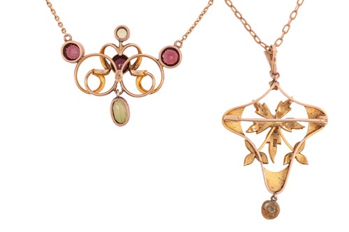 Lot 7 - Two Edwardian gem-set necklaces; the first of...