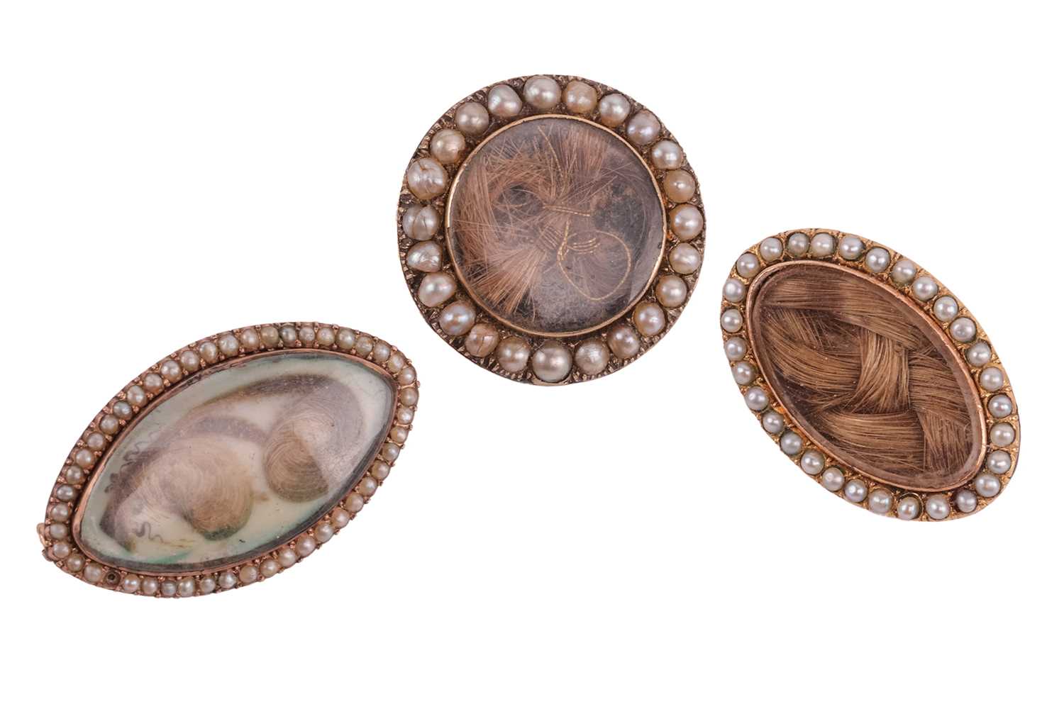 Lot 93 - Three early 19th Century hairwork mourning...