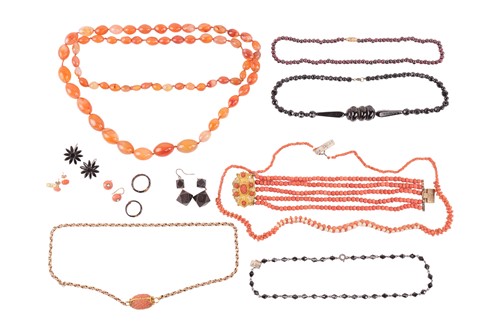 Lot 96 - A quantity of coral and other beaded jewellery...