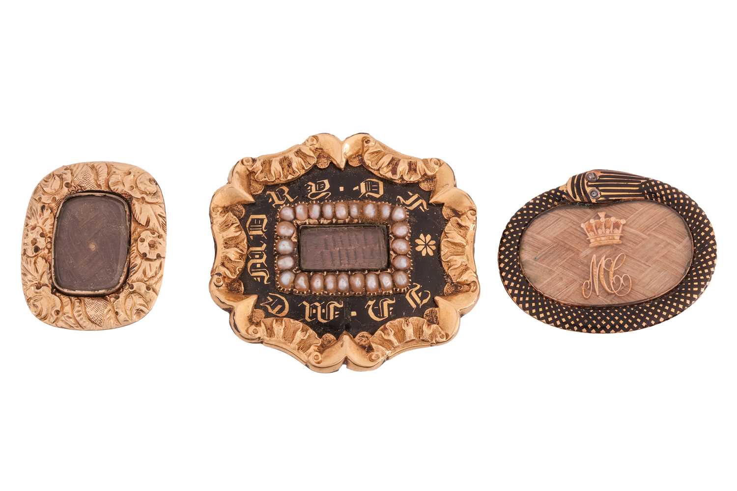 Lot 99 - Three Early 19th Century hairwork mourning...