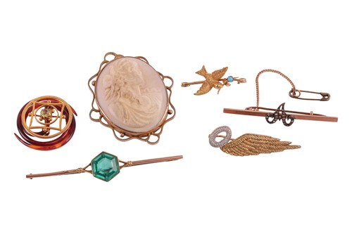 Lot 161 - A collection of six gem-set brooches;...