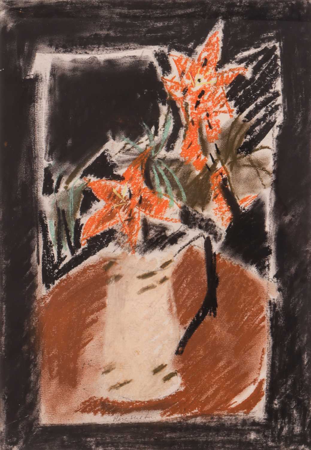 Lot 28 - Rose Hilton (British 1931-2019) orange flowers...