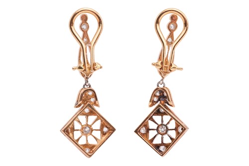 Lot 88 - A pair of diamond-set pendant clip-on earrings,...
