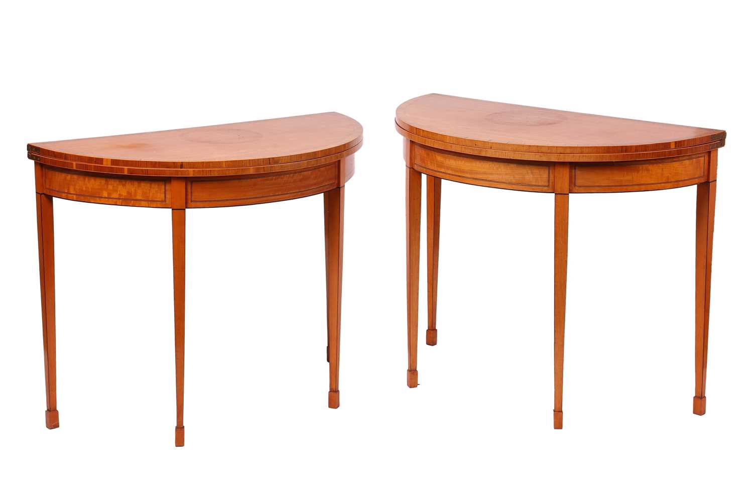 Lot 67 - A pair of Edwardian figured satinwood fold...