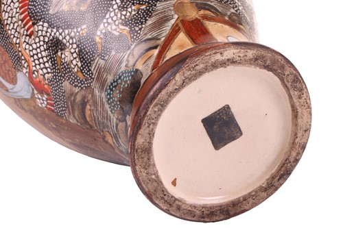 Lot 52 - A pair of Japanese satsuma baluster vases,...