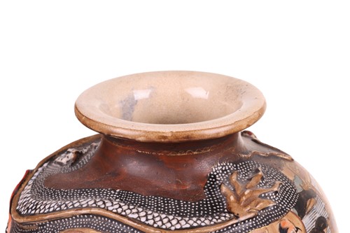 Lot 52 - A pair of Japanese satsuma baluster vases,...