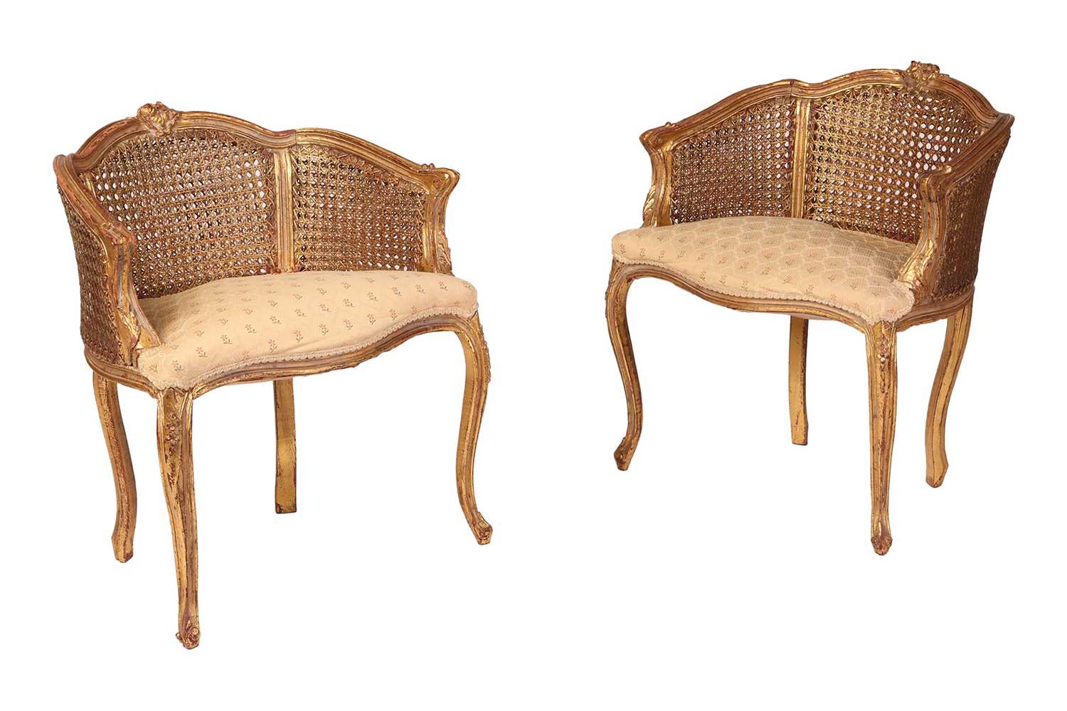 Lot 81 - A pair of Louis XV style Bergere en Gondole...