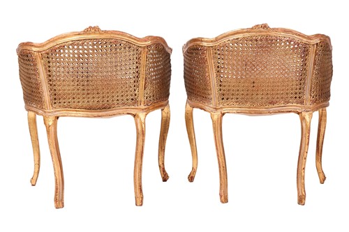 Lot 81 - A pair of Louis XV style Bergere en Gondole...