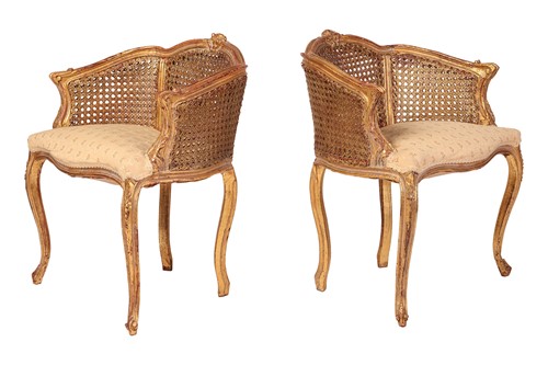 Lot 81 - A pair of Louis XV style Bergere en Gondole...