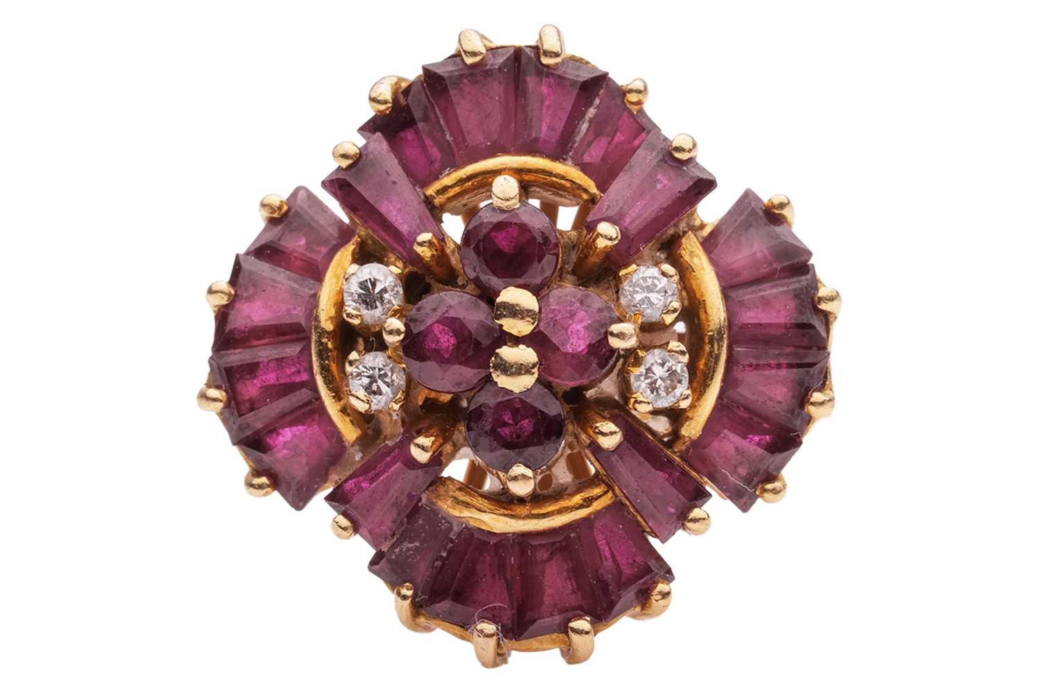 Lot 33 - A ruby and diamond ballerina ring of tiered...
