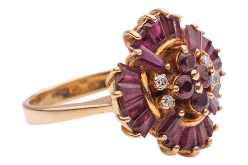 Lot 33 - A ruby and diamond ballerina ring of tiered...