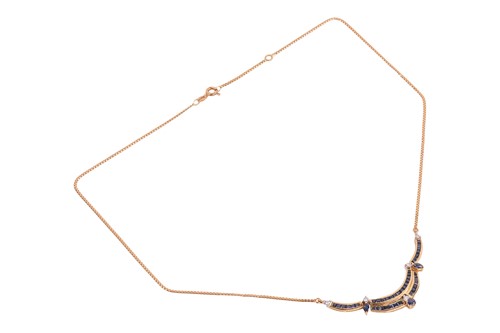 Lot 18 - A sapphire and diamond-set necklace, of curved...