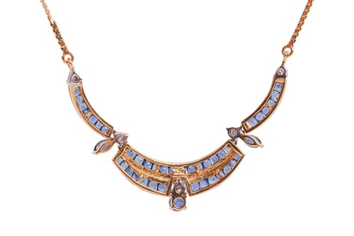 Lot 18 - A sapphire and diamond-set necklace, of curved...