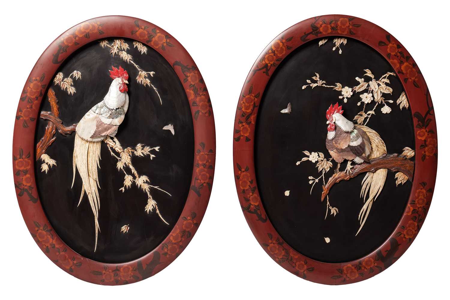 Lot 53 - A pair of Japanese Shibiyama work lacquer oval...
