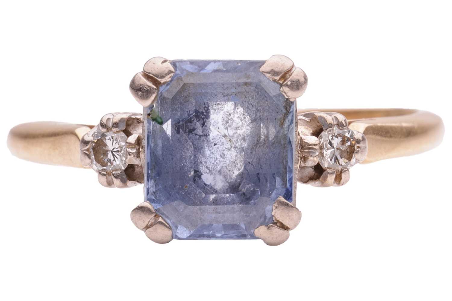Lot 119 - A sapphire and diamond-set three-stone ring,...