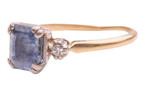 Lot 119 - A sapphire and diamond-set three-stone ring,...