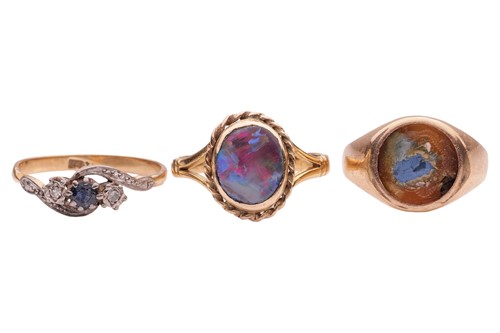 Lot 46 - Three gem-set rings; comprising a collet-set...