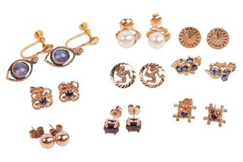 Lot 44 - A collection of nine pairs of earrings; to...