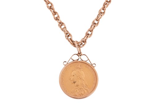 Lot 53 - An 1887 Victorian full sovereign, set in a 9ct...