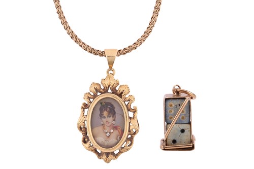 Lot 99 - A portrait miniature pendant, depicting a bust...