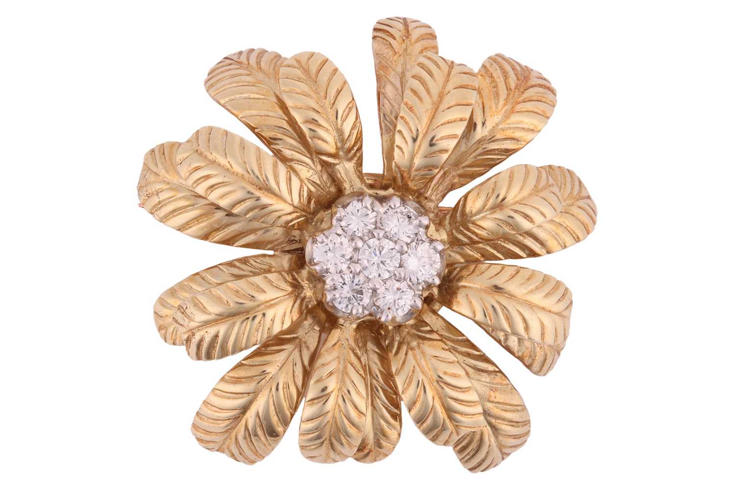 Lot 64 - A diamond-set floral brooch, the flower in...
