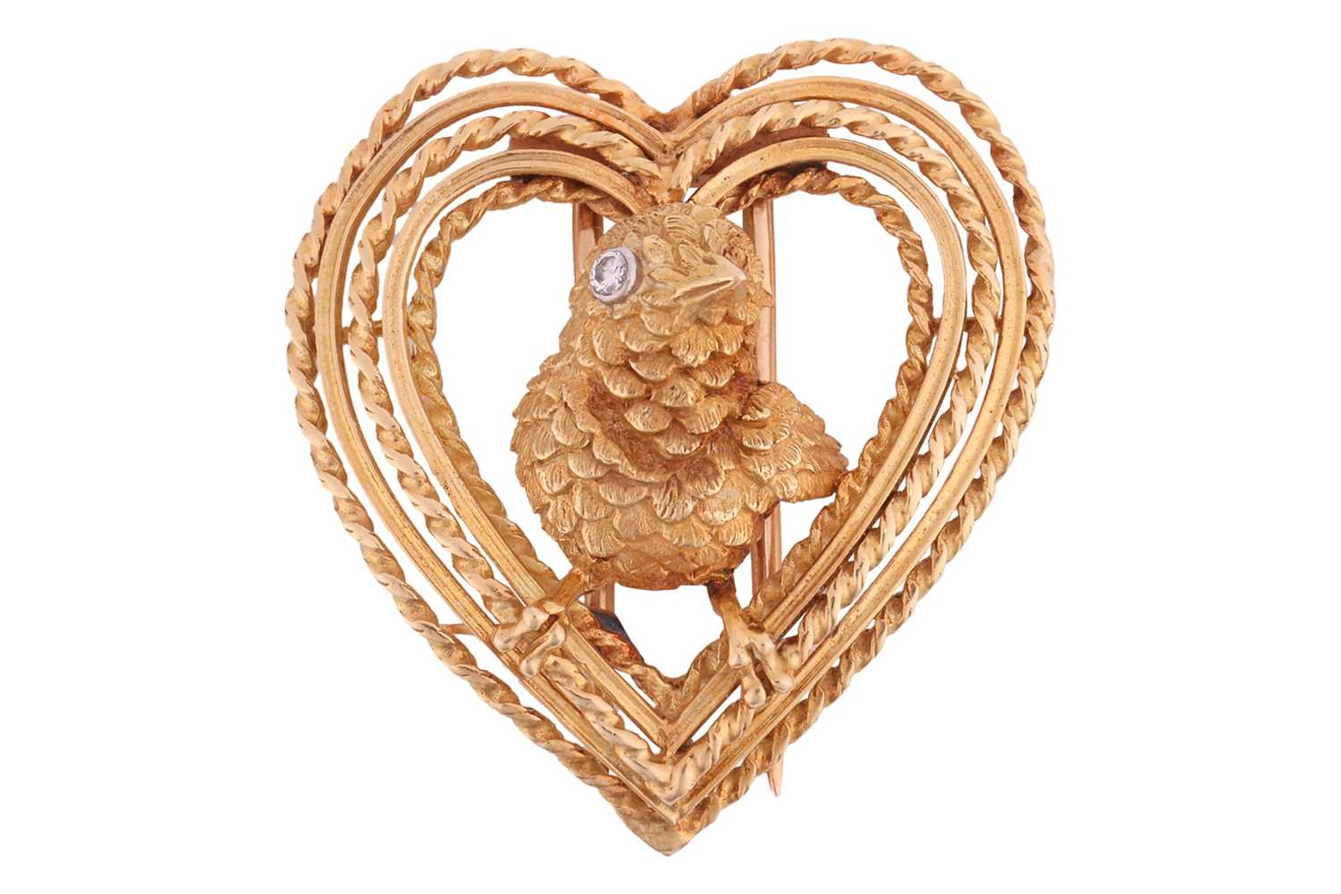 Lot 20 - A diamond-set bird brooch, the textured bird...