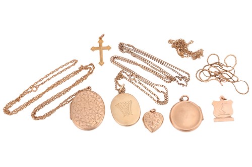 Lot 102 - A collection of lockets and pendants with...