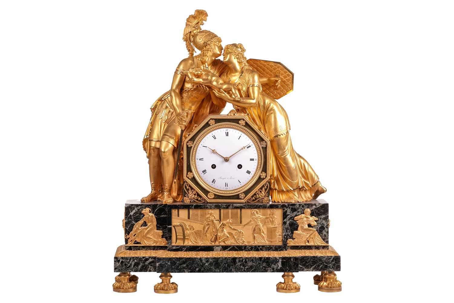 Lot 123 - A large French Empire gilt bronze and marble...