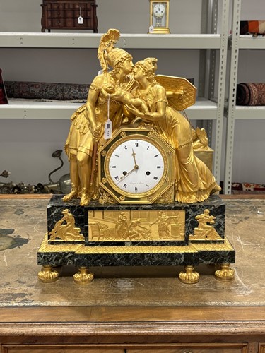 Lot 123 - A large French Empire gilt bronze and marble...