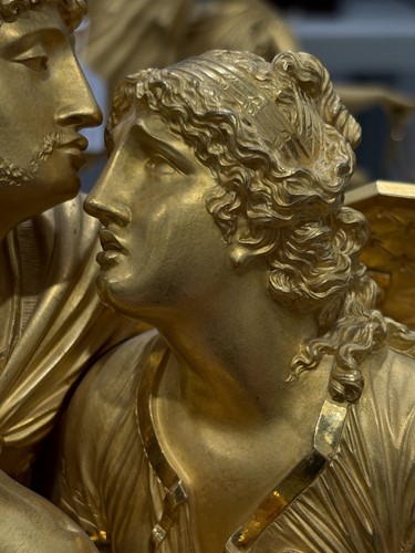 Lot 123 - A large French Empire gilt bronze and marble...