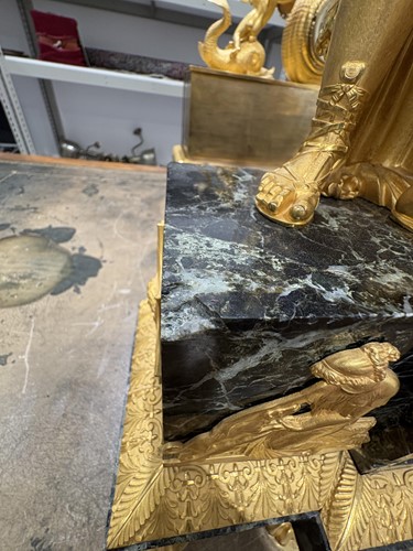 Lot 123 - A large French Empire gilt bronze and marble...