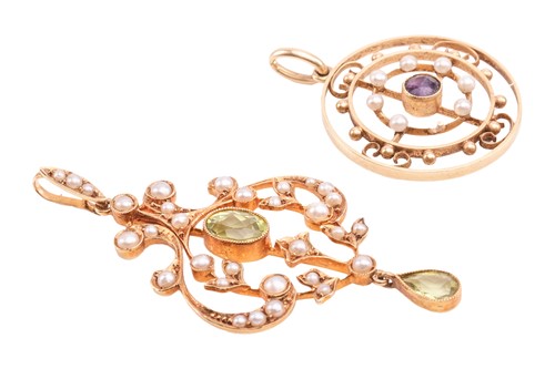 Lot 142 - Two Edwardian gem-set pendants; to include a...
