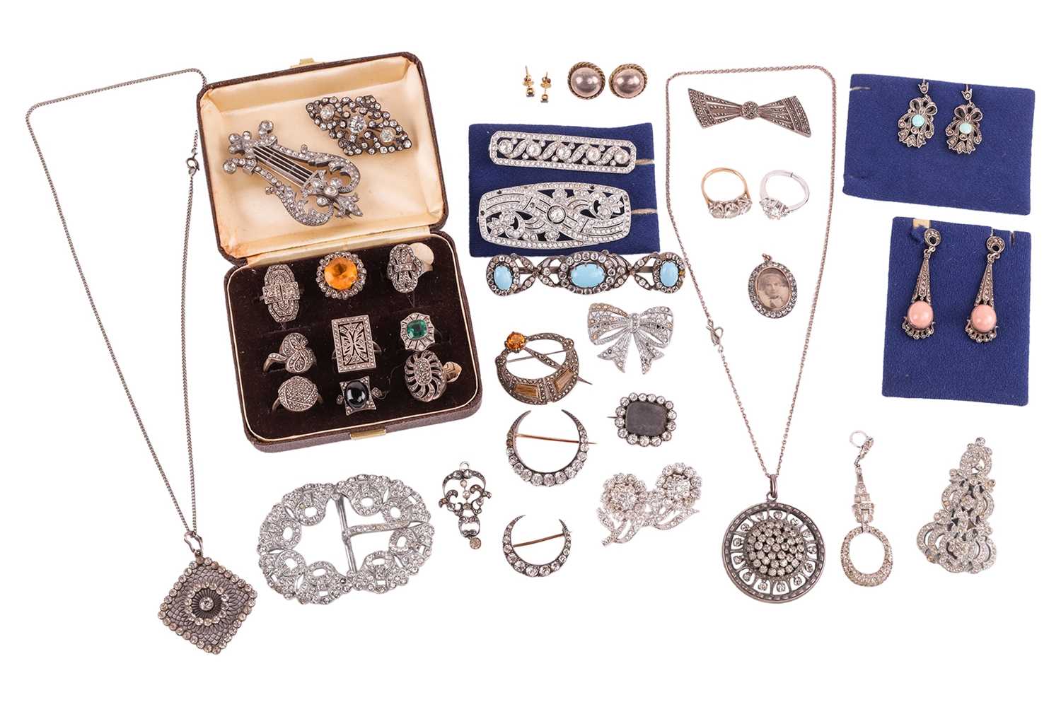 Lot 127 - A group lot of antique paste-set jewellery, to...