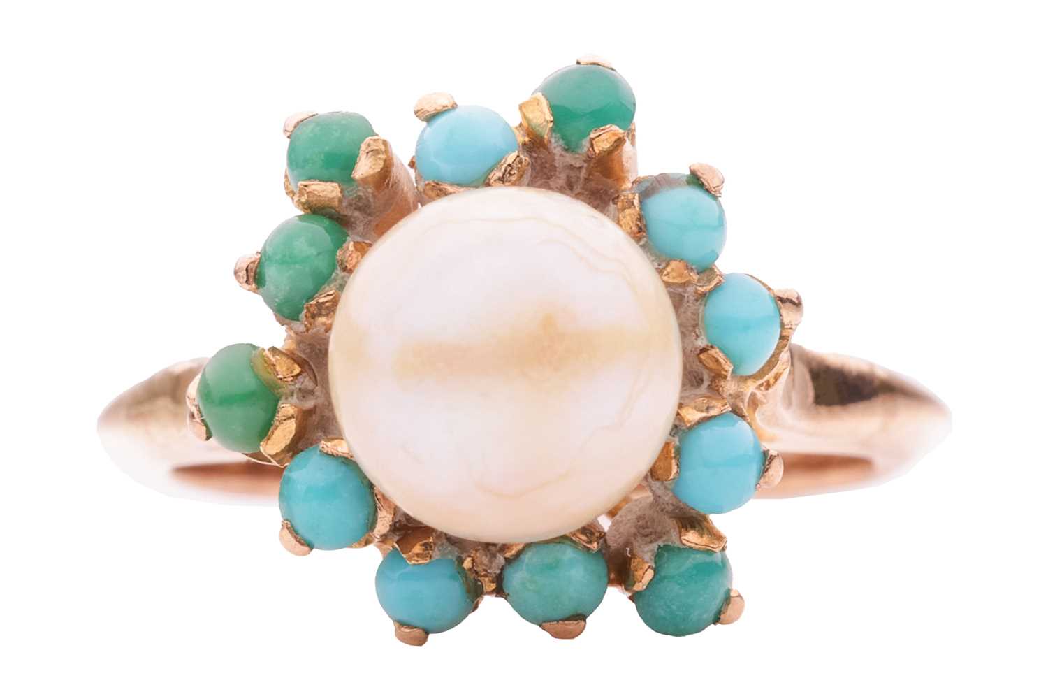Lot 87 - A turquoise and cultured pearl dress ring, of...