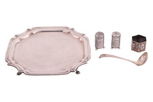 Lot 90 - A George V silver salver of shaped square form,...