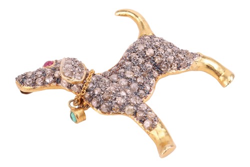 Lot 61 - A gem-set dog brooch; encrusted with rose-cut...