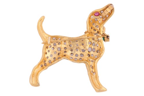 Lot 61 - A gem-set dog brooch; encrusted with rose-cut...