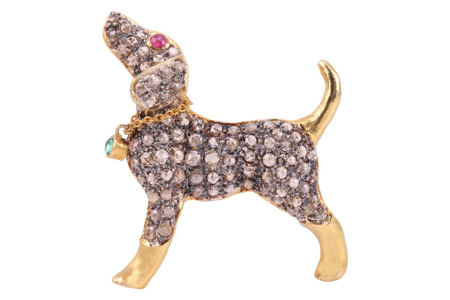 Lot 61 - A gem-set dog brooch; encrusted with rose-cut...