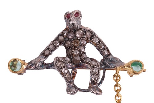 Lot 87 - A gem-set novelty brooch depicting two monkeys;...