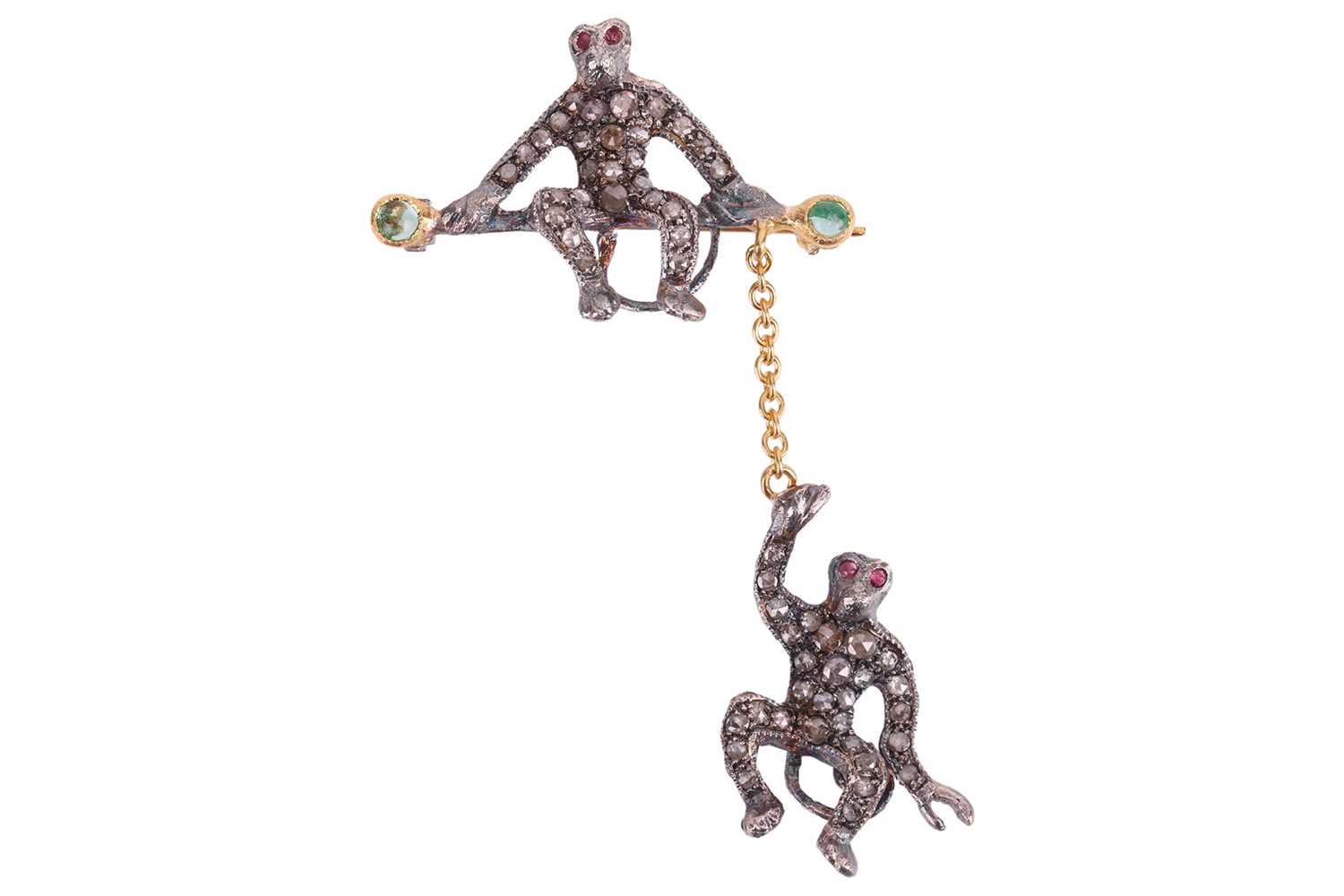 Lot 87 - A gem-set novelty brooch depicting two monkeys;...