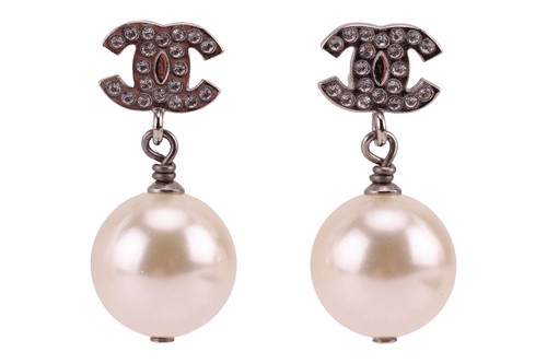Lot 62 - Chanel - a pair of drop earrings with CC logo...