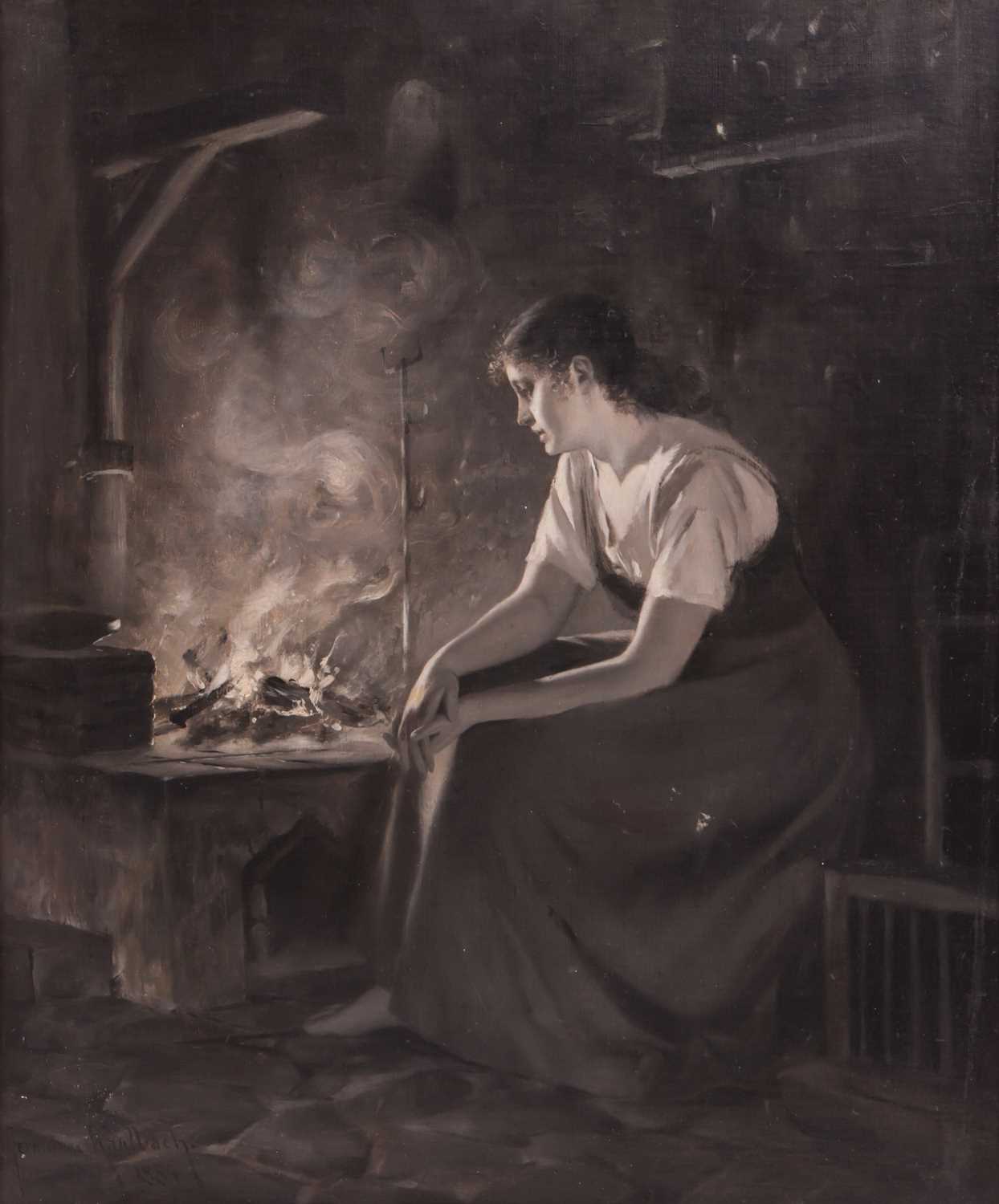 Lot 39 - Hermann Kaulbach (German 1846-1909) Fireside...