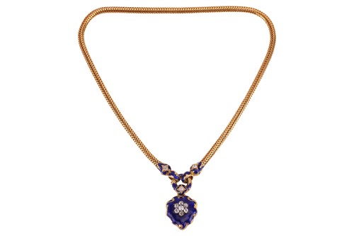 Lot 101 - A mid-Victorian diamond-set blue enamel heart...