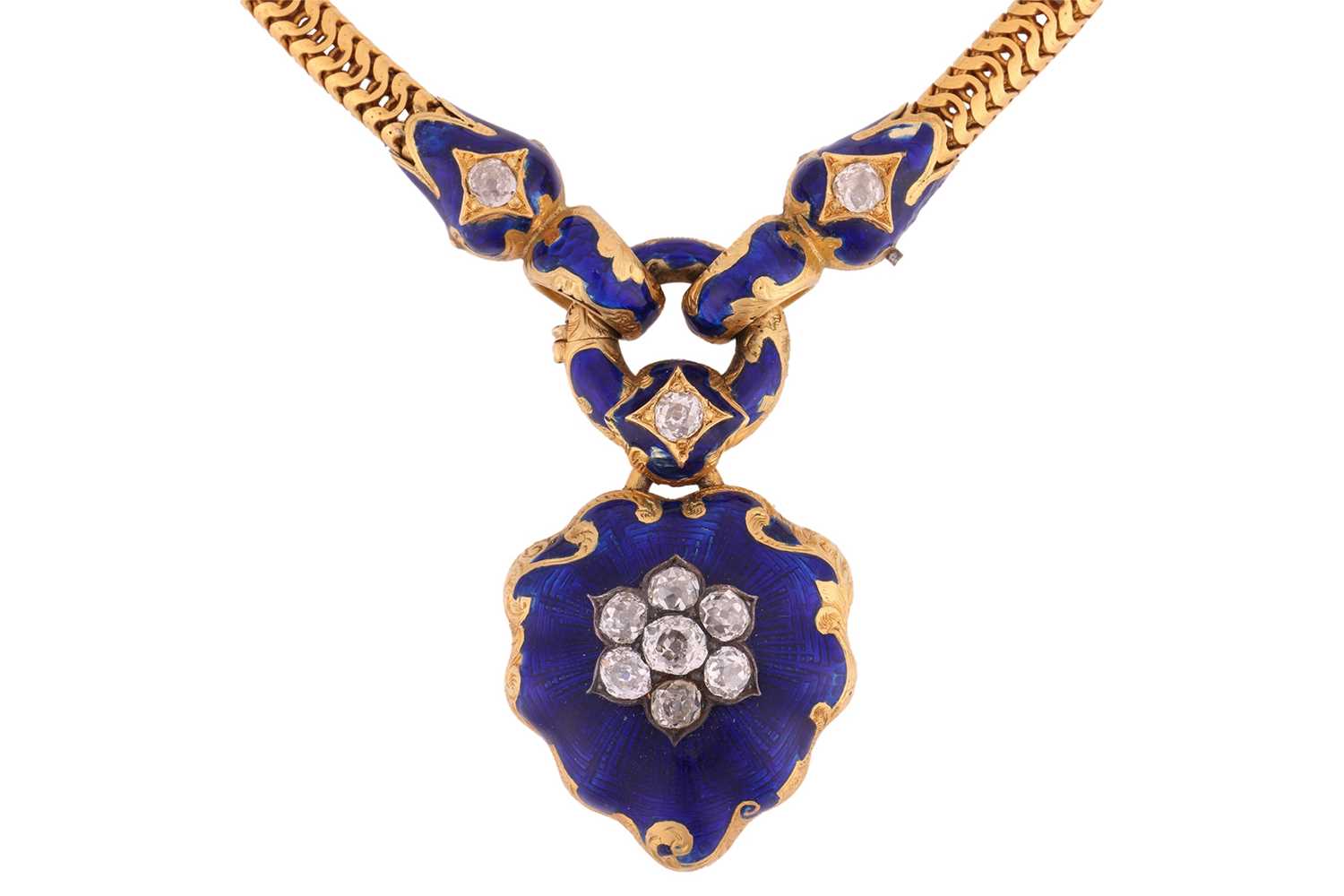 Lot 101 - A mid-Victorian diamond-set blue enamel heart...
