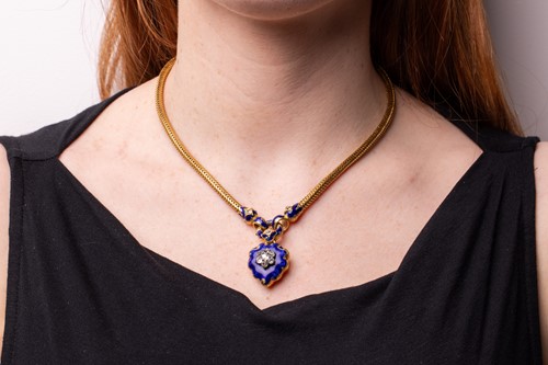 Lot 101 - A mid-Victorian diamond-set blue enamel heart...