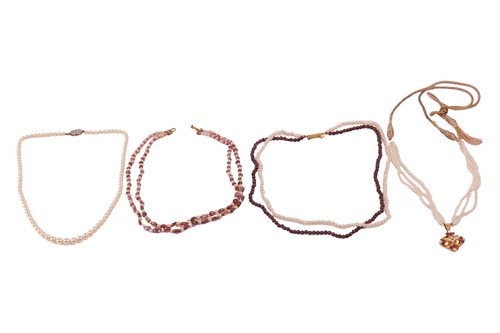 Lot 6 - Four beaded necklaces, including a cultured...