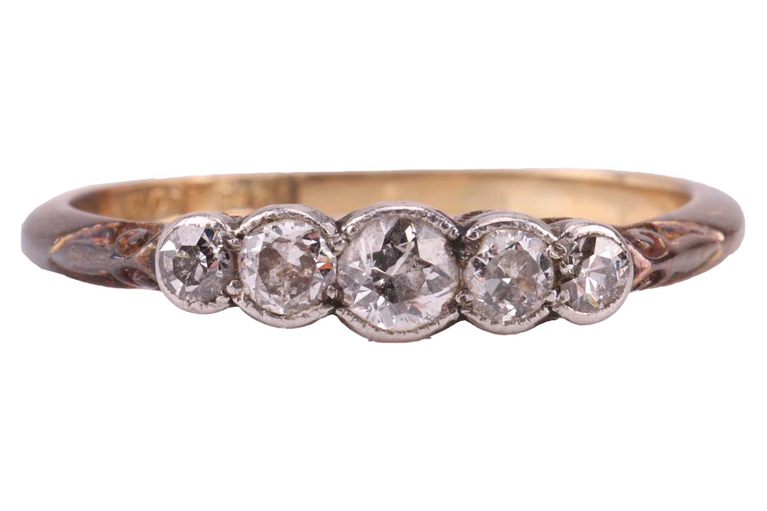Lot 177 - A five-stone diamond ring, comprising three...