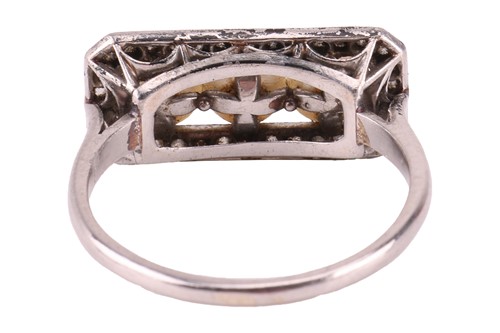 Lot 63 - An early 20th Century pearl trilogy ring; the...