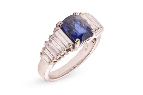 Lot 105 - A sapphire and diamond ring, comprising a...