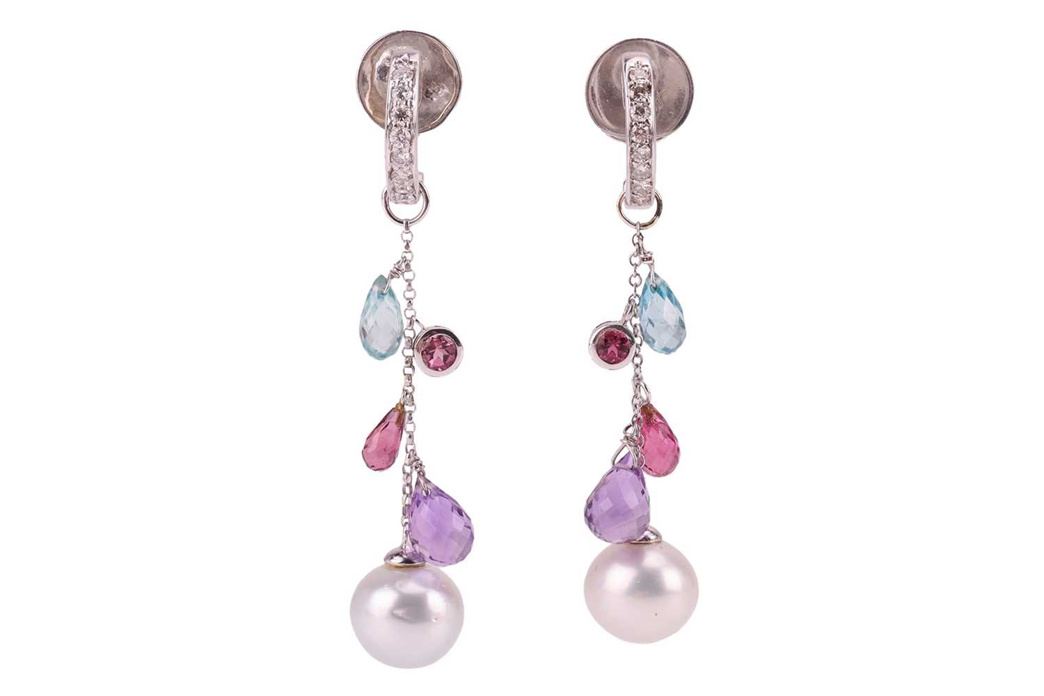 Lot 35 - A pair of gem-set earrings, each earring...